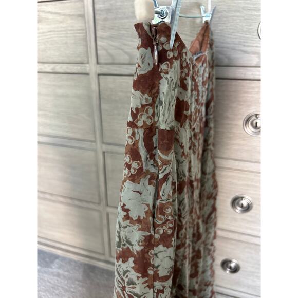 Peruvian Connection | Brown/Green 100% Silk Flared A Line Midi Skirt | 12 - Picture 8 of 12